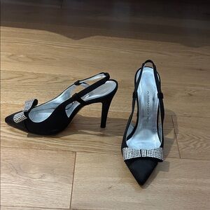 Alessandra Rich Black Heels with Crystal Bow